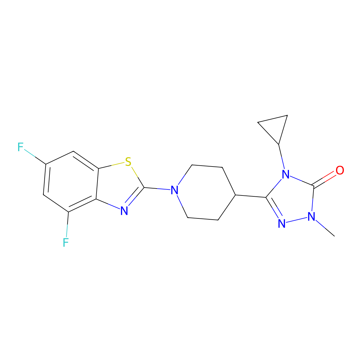 4-cyclopropyl-3-[1-(4,6-difluoro-1,3-benzothiazol-2-yl)piperidin-4-yl]-1-methyl-4,5-dihydro-1H-1,2,4-triazol-5-one molecular structure, CAS 2741943-57-5