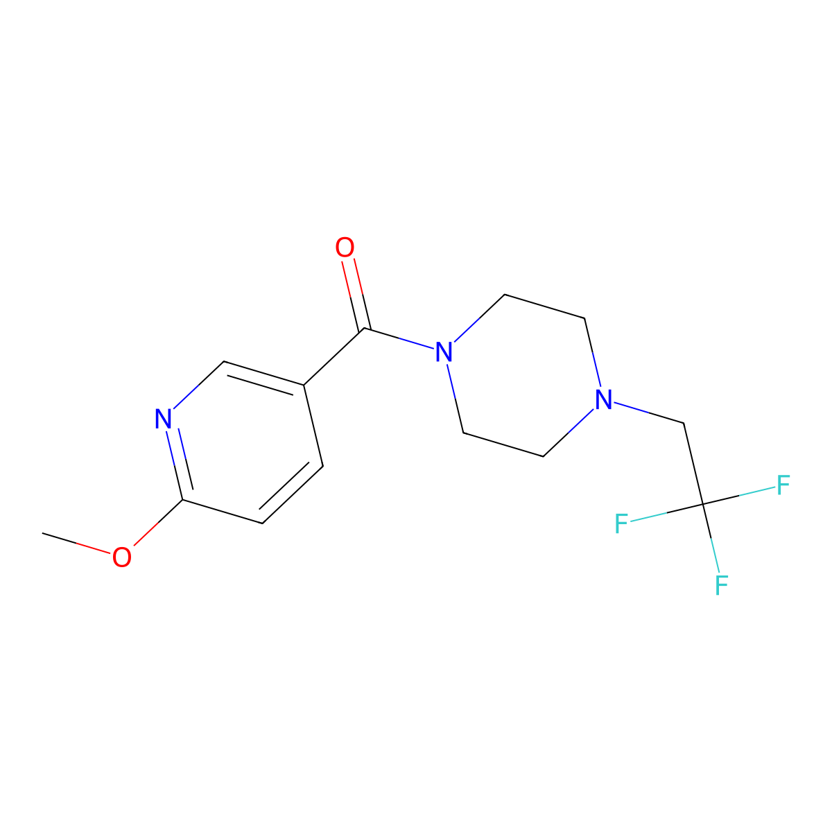 1-(6-Methoxypyridine-3-carbonyl)-4-(2,2,2-trifluoroethyl)piperazine molecular structure, CAS 2741943-60-0