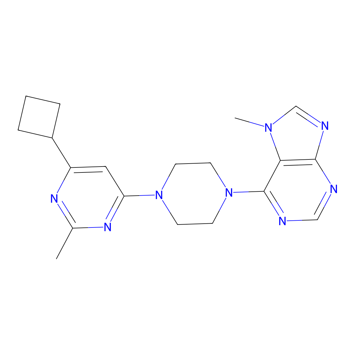 6-[4-(6-cyclobutyl-2-methylpyrimidin-4-yl)piperazin-1-yl]-7-methyl-7H-purine molecular structure, CAS 2741943-65-5