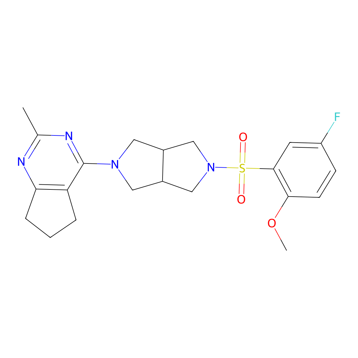 2-(5-fluoro-2-methoxybenzenesulfonyl)-5-{2-methyl-5H,6H,7H-cyclopenta[d]pyrimidin-4-yl}-octahydropyrrolo[3,4-c]pyrrole molecular structure, CAS 2741943-66-6