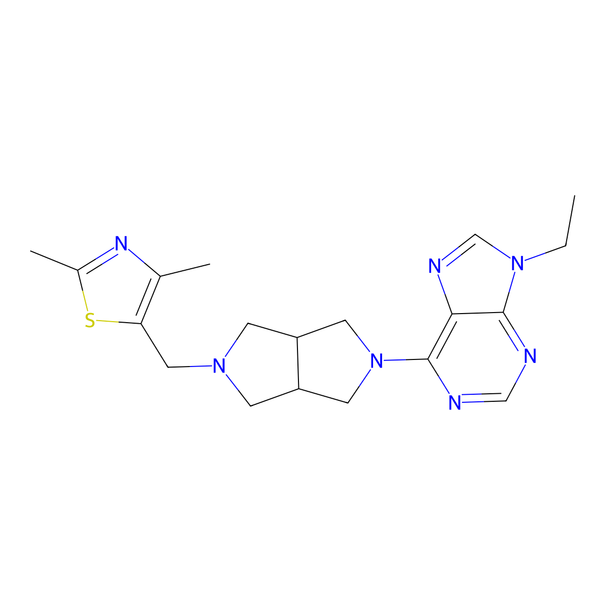 6-{5-[(2,4-dimethyl-1,3-thiazol-5-yl)methyl]-octahydropyrrolo[3,4-c]pyrrol-2-yl}-9-ethyl-9H-purine molecular structure, CAS 2741943-71-3