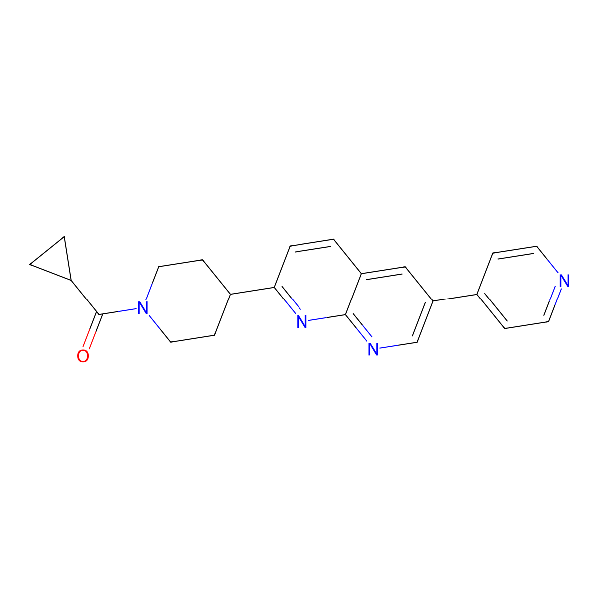 2-(1-Cyclopropanecarbonylpiperidin-4-yl)-6-(pyridin-4-yl)-1,8-naphthyridine molecular structure, CAS 2741943-72-4