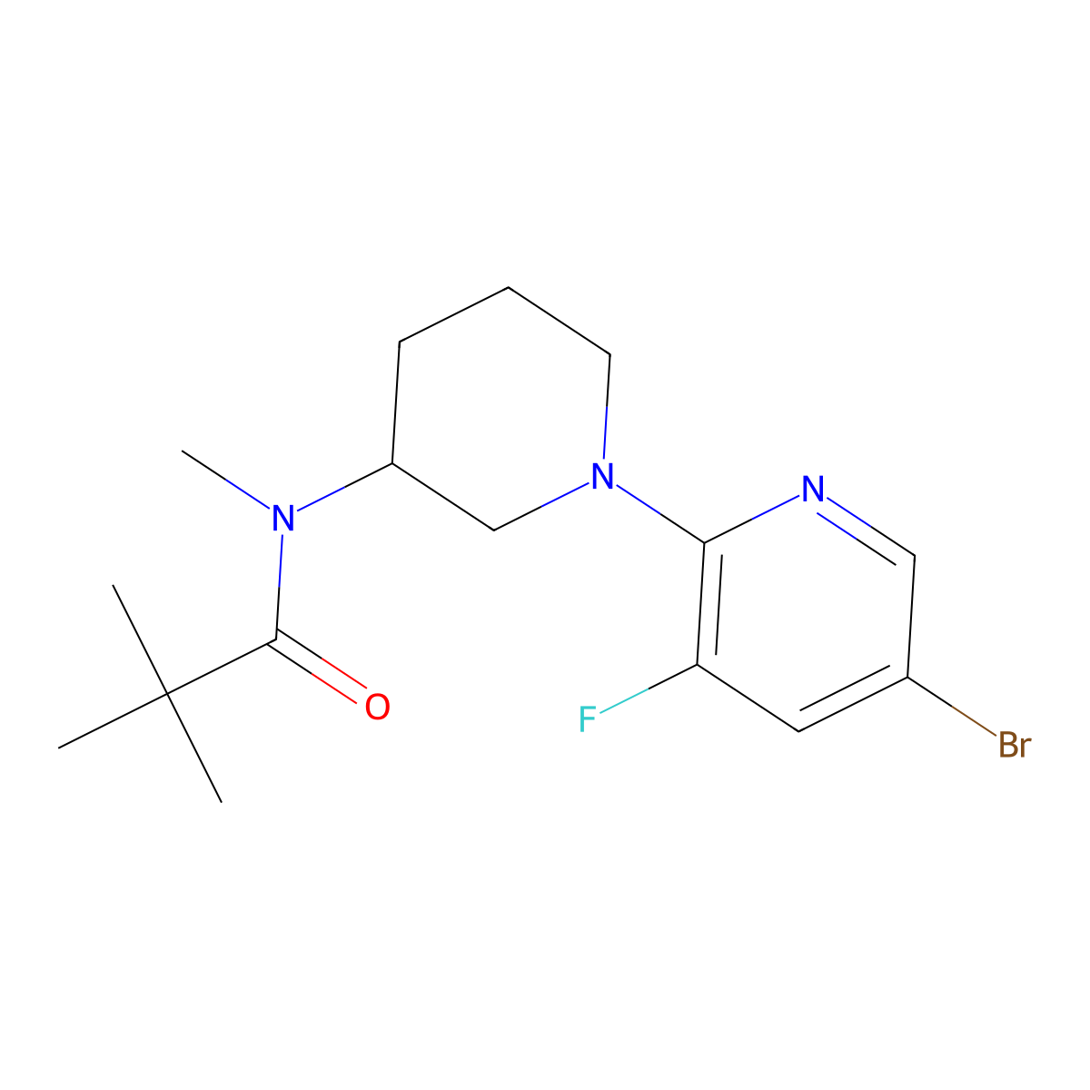 N-[1-(5-bromo-3-fluoropyridin-2-yl)piperidin-3-yl]-N,2,2-trimethylpropanamide molecular structure, CAS 2741943-75-7