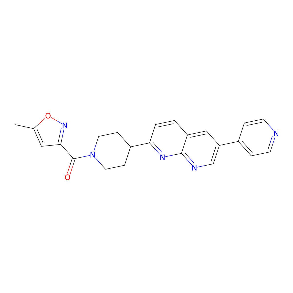 2-[1-(5-Methyl-1,2-oxazole-3-carbonyl)piperidin-4-yl]-6-(pyridin-4-yl)-1,8-naphthyridine molecular structure, CAS 2741943-76-8