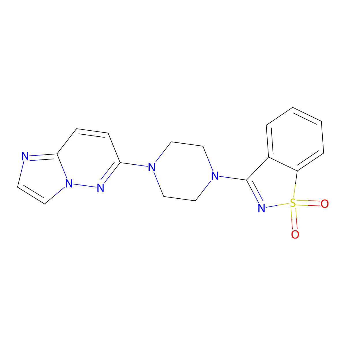 3-(4-Imidazo[1,2-b]pyridazin-6-ylpiperazin-1-yl)-1,2-benzothiazole 1,1-dioxide molecular structure, CAS 2741943-82-6