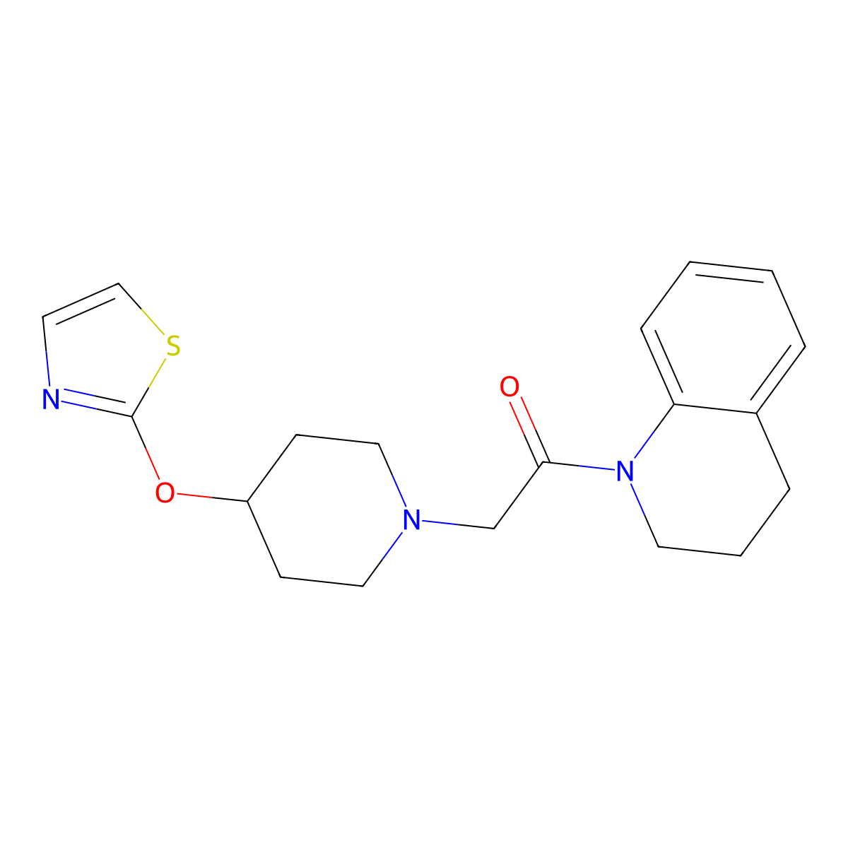 1-(1,2,3,4-Tetrahydroquinolin-1-yl)-2-[4-(1,3-thiazol-2-yloxy)piperidin-1-yl]ethan-1-one molecular structure, CAS 2741943-83-7