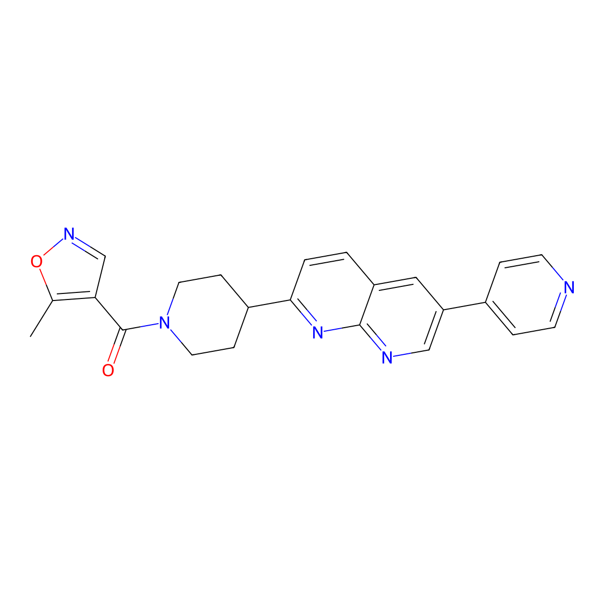 2-[1-(5-Methyl-1,2-oxazole-4-carbonyl)piperidin-4-yl]-6-(pyridin-4-yl)-1,8-naphthyridine molecular structure, CAS 2741943-87-1