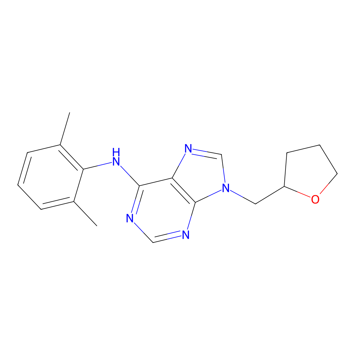 N-(2,6-dimethylphenyl)-9-[(oxolan-2-yl)methyl]-9H-purin-6-amine molecular structure, CAS 2741943-88-2