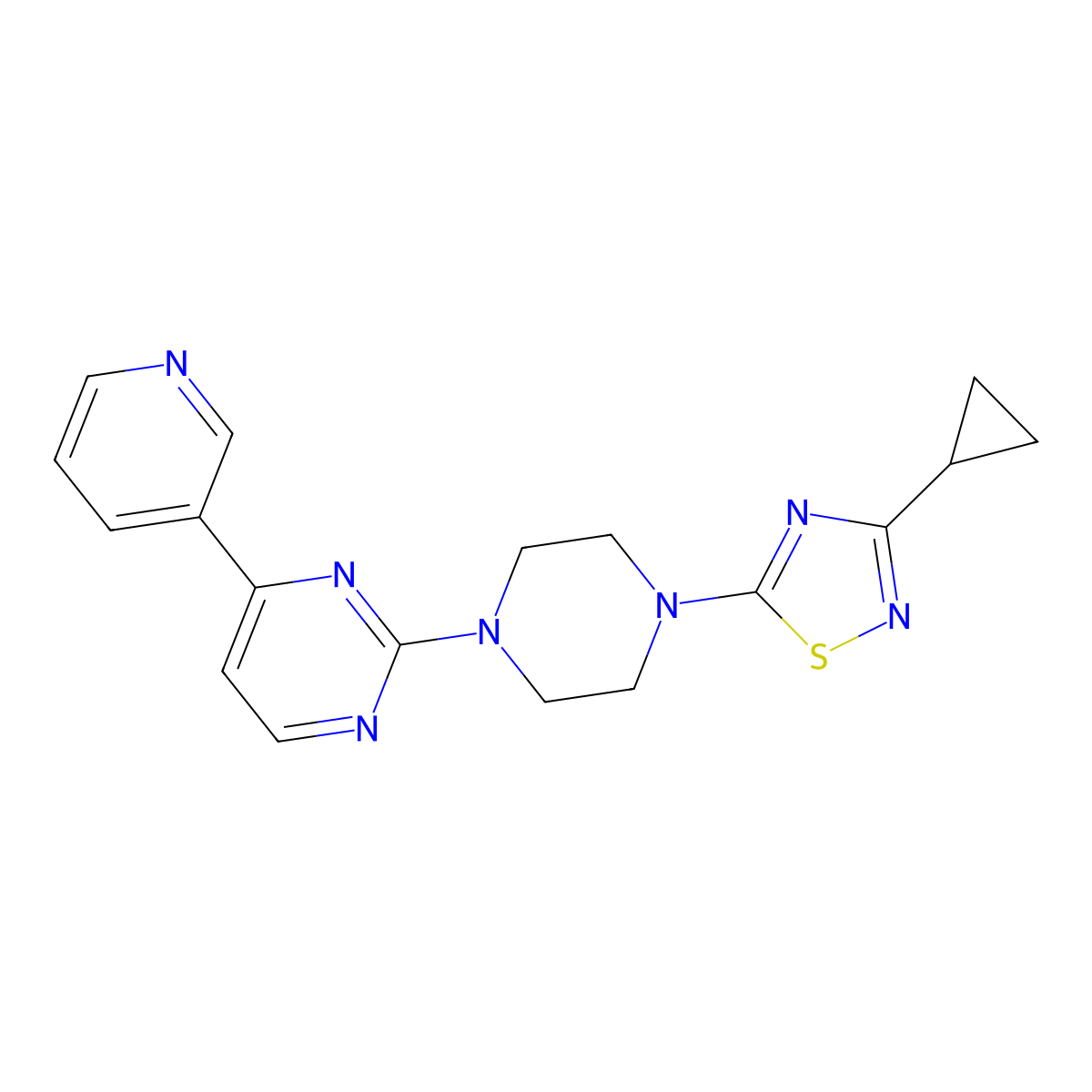 2-[4-(3-Cyclopropyl-1,2,4-thiadiazol-5-yl)piperazin-1-yl]-4-(pyridin-3-yl)pyrimidine molecular structure, CAS 2741943-89-3