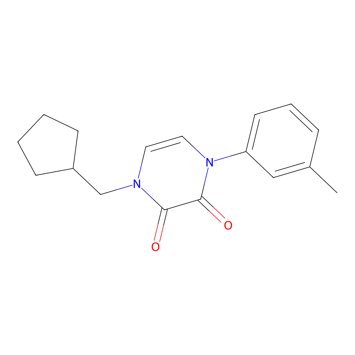 1-(Cyclopentylmethyl)-4-(3-methylphenyl)-1,2,3,4-tetrahydropyrazine-2,3-dione molecular structure, CAS 2741943-90-6
