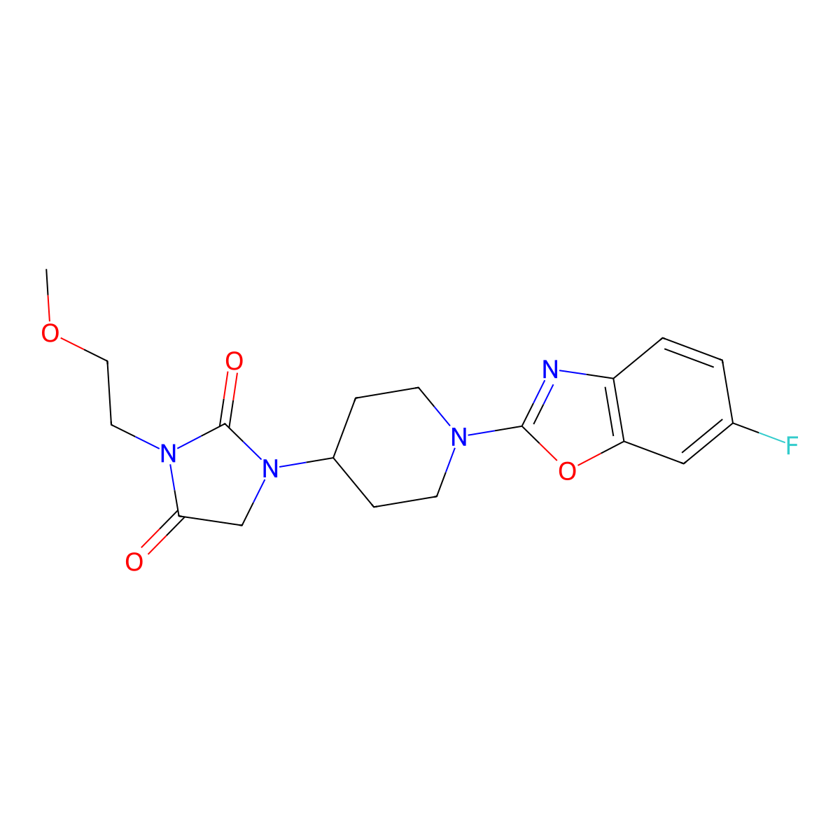1-[1-(6-Fluoro-1,3-benzoxazol-2-yl)piperidin-4-yl]-3-(2-methoxyethyl)imidazolidine-2,4-dione molecular structure, CAS 2741944-27-2