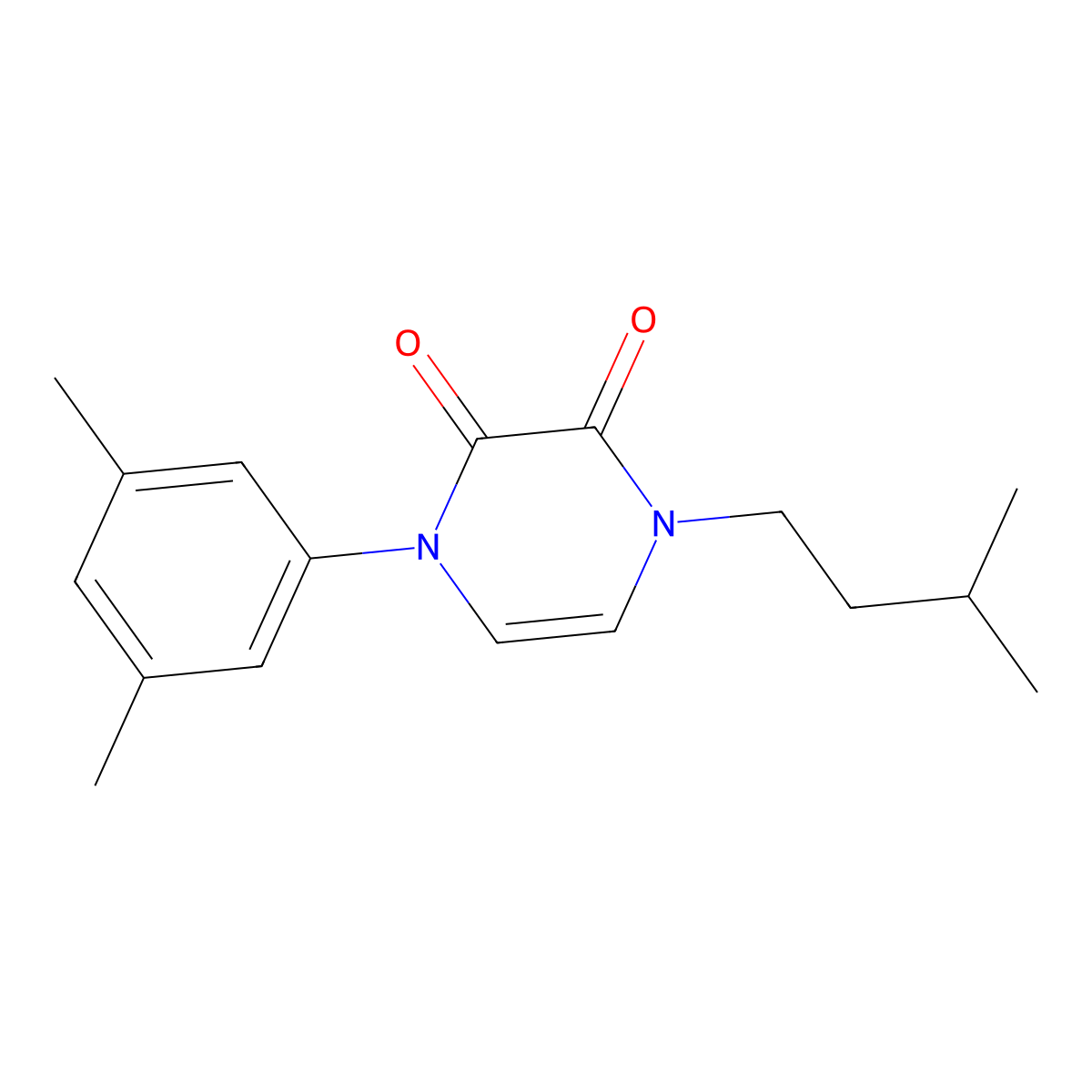 1-(3,5-Dimethylphenyl)-4-(3-methylbutyl)-1,2,3,4-tetrahydropyrazine-2,3-dione molecular structure, CAS 2741944-31-8
