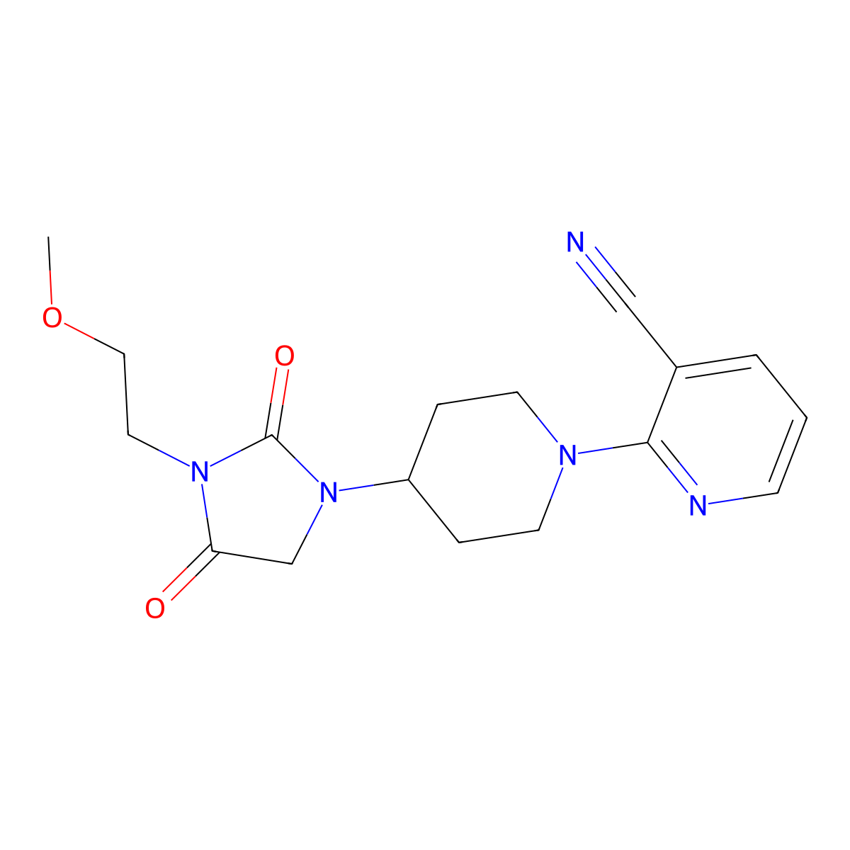 2-{4-[3-(2-Methoxyethyl)-2,4-dioxoimidazolidin-1-yl]piperidin-1-yl}pyridine-3-carbonitrile molecular structure, CAS 2741944-33-0