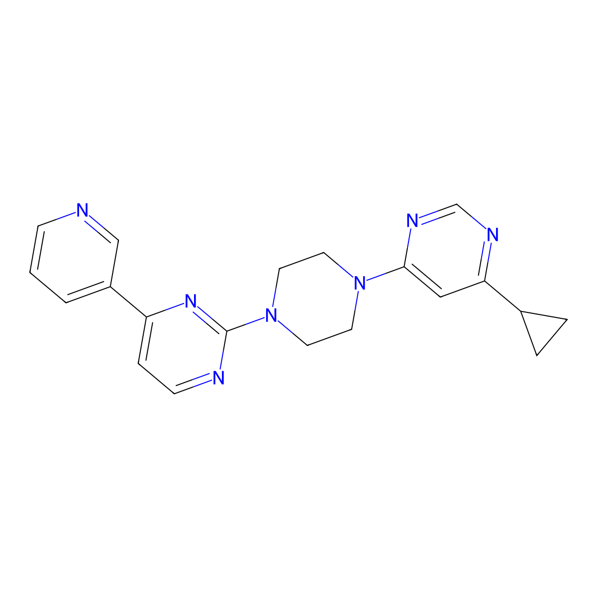 2-[4-(6-Cyclopropylpyrimidin-4-yl)piperazin-1-yl]-4-pyridin-3-ylpyrimidine molecular structure, CAS 2741944-36-3