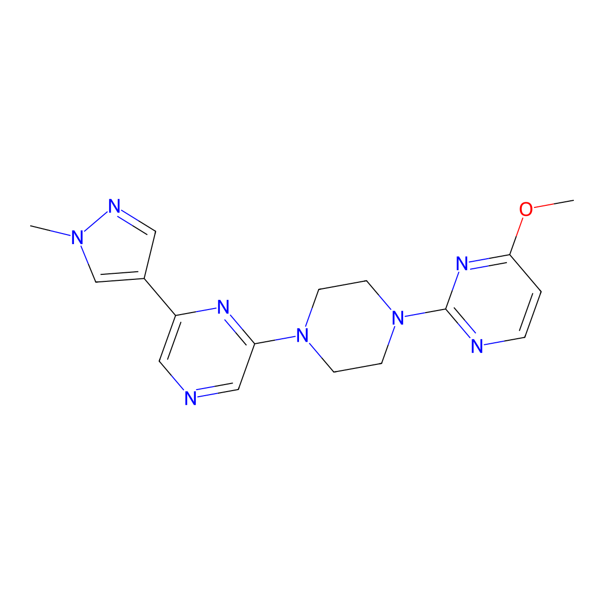 2-[4-(4-methoxypyrimidin-2-yl)piperazin-1-yl]-6-(1-methyl-1H-pyrazol-4-yl)pyrazine molecular structure, CAS 2741944-39-6