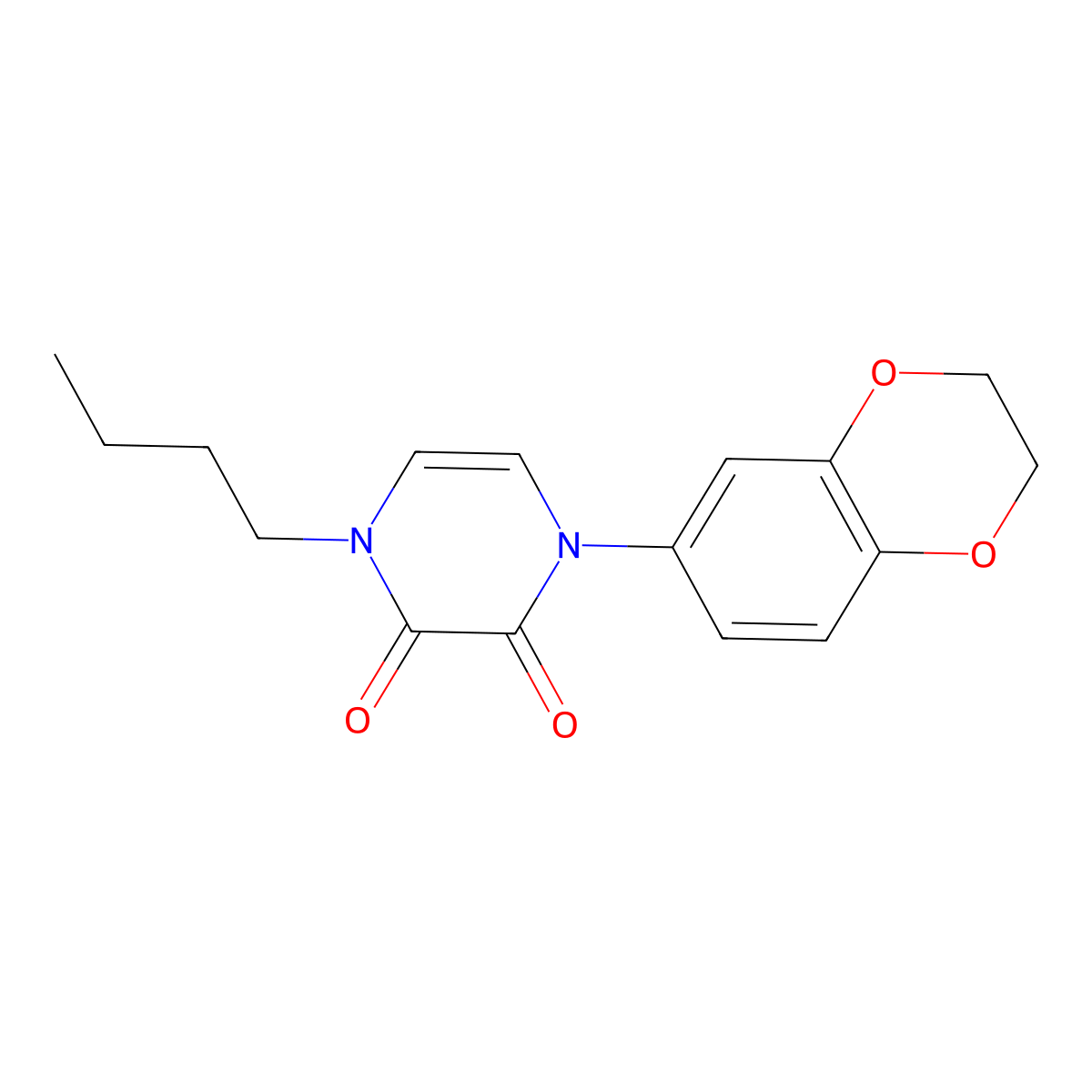 1-Butyl-4-(2,3-dihydro-1,4-benzodioxin-6-yl)-1,2,3,4-tetrahydropyrazine-2,3-dione molecular structure, CAS 2741944-42-1