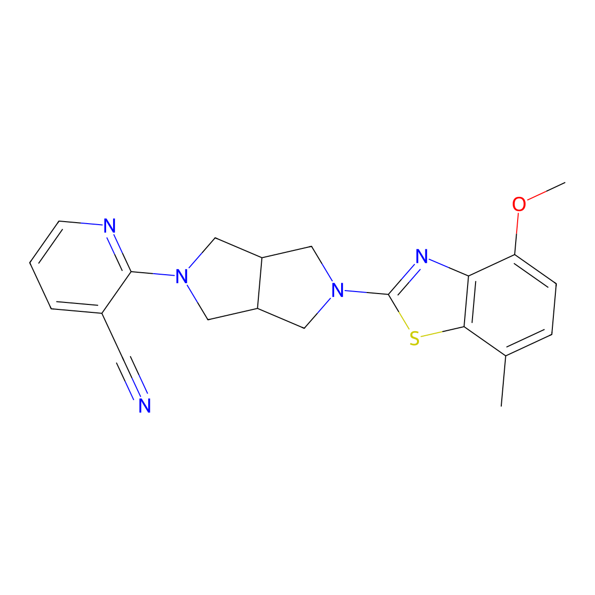 2-[5-(4-Methoxy-7-methyl-1,3-benzothiazol-2-yl)-octahydropyrrolo[3,4-c]pyrrol-2-yl]pyridine-3-carbonitrile molecular structure, CAS 2741944-45-4
