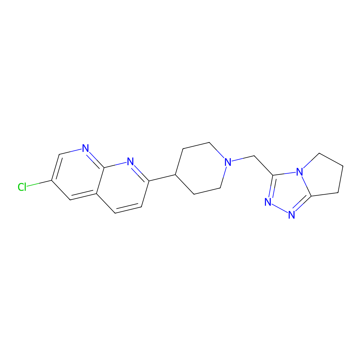 6-chloro-2-[1-({5H,6H,7H-pyrrolo[2,1-c][1,2,4]triazol-3-yl}methyl)piperidin-4-yl]-1,8-naphthyridine molecular structure, CAS 2741944-47-6