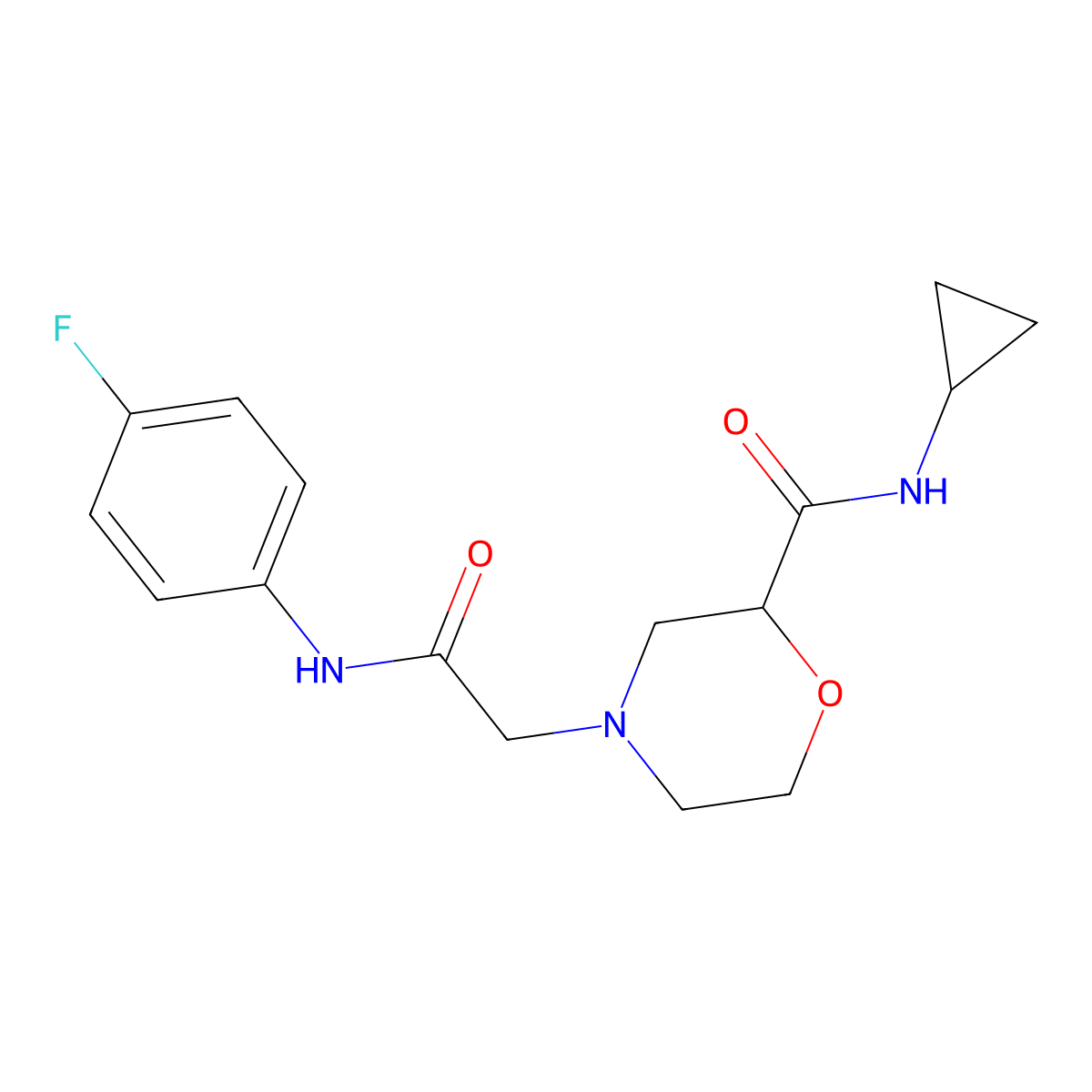 N-cyclopropyl-4-{[(4-fluorophenyl)carbamoyl]methyl}morpholine-2-carboxamide molecular structure, CAS 2741944-48-7