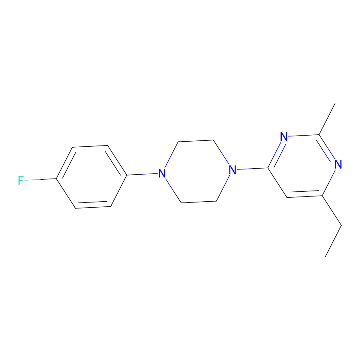 4-Ethyl-6-[4-(4-fluorophenyl)piperazin-1-yl]-2-methylpyrimidine molecular structure, CAS 2741944-50-1