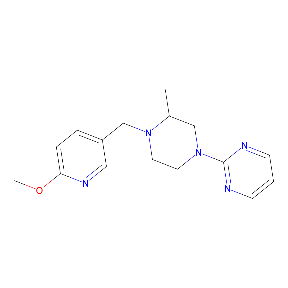 2-{4-[(6-Methoxypyridin-3-yl)methyl]-3-methylpiperazin-1-yl}pyrimidine molecular structure, CAS 2741944-51-2