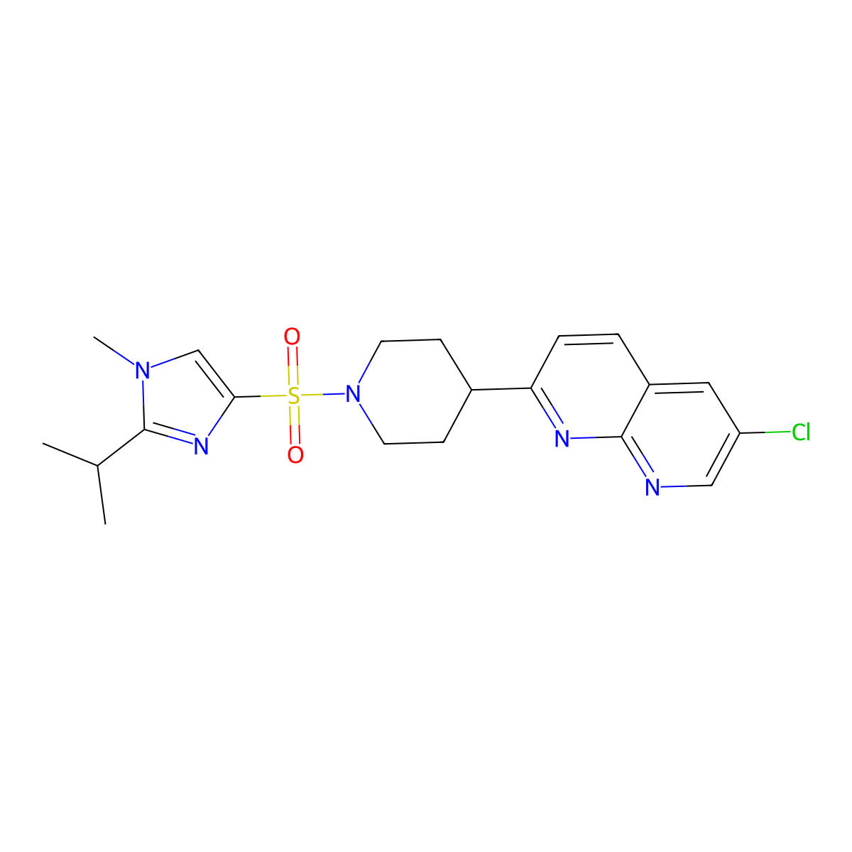 6-chloro-2-(1-{[1-methyl-2-(propan-2-yl)-1H-imidazol-4-yl]sulfonyl}piperidin-4-yl)-1,8-naphthyridine molecular structure, CAS 2741944-53-4