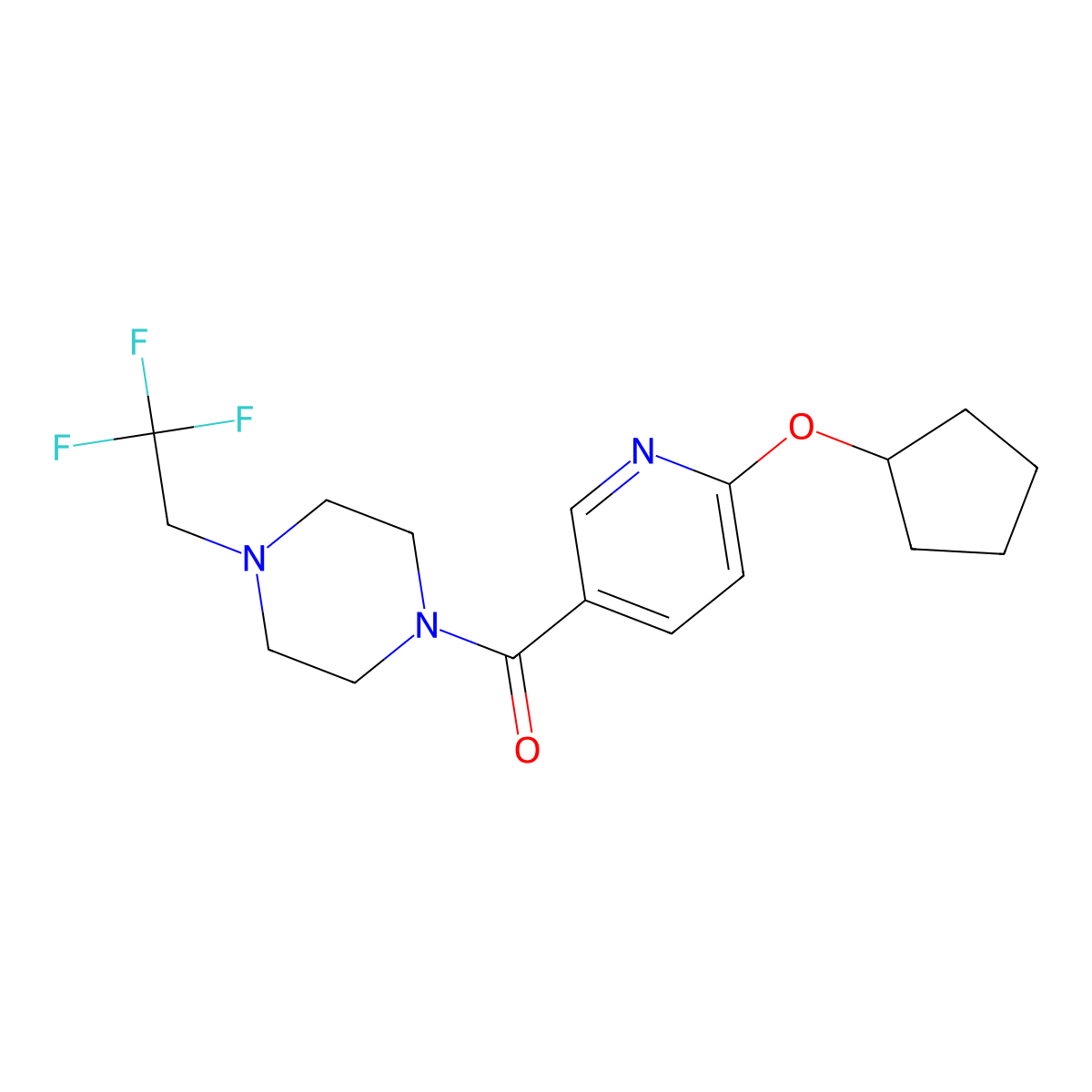 1-[6-(Cyclopentyloxy)pyridine-3-carbonyl]-4-(2,2,2-trifluoroethyl)piperazine molecular structure, CAS 2741944-59-0