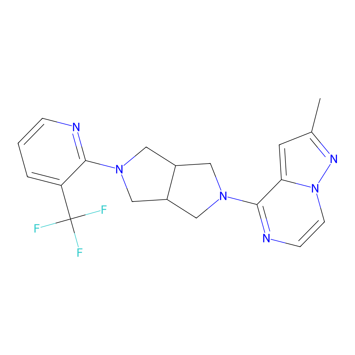 2-(5-{2-Methylpyrazolo[1,5-a]pyrazin-4-yl}-octahydropyrrolo[3,4-c]pyrrol-2-yl)-3-(trifluoromethyl)pyridine molecular structure, CAS 2741944-61-4