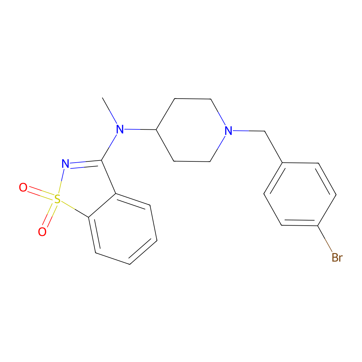 N-[1-[(4-bromophenyl)methyl]piperidin-4-yl]-N-methyl-1,1-dioxo-1,2-benzothiazol-3-amine molecular structure, CAS 2741944-63-6