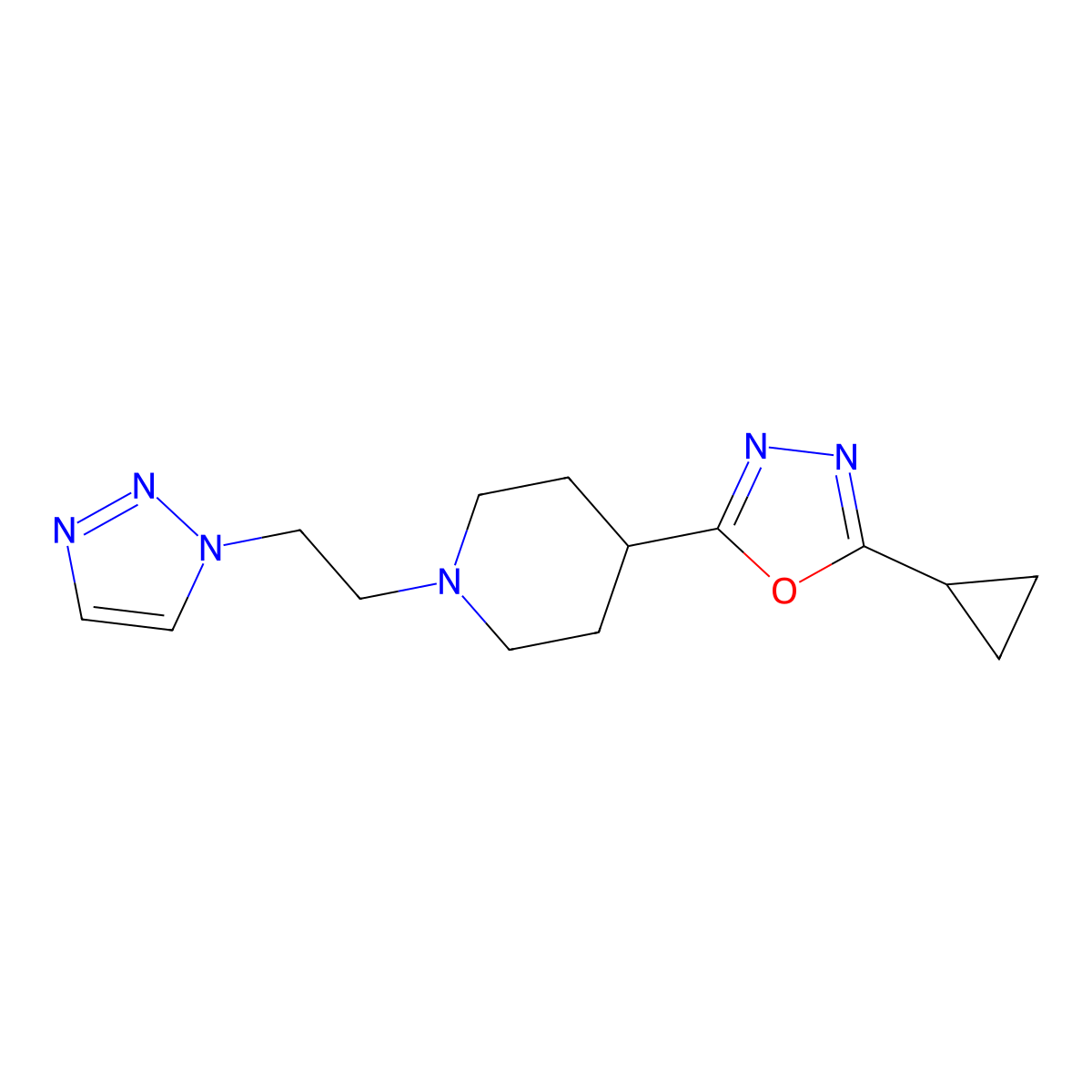 4-(5-cyclopropyl-1,3,4-oxadiazol-2-yl)-1-[2-(1H-1,2,3-triazol-1-yl)ethyl]piperidine molecular structure, CAS 2741944-66-9