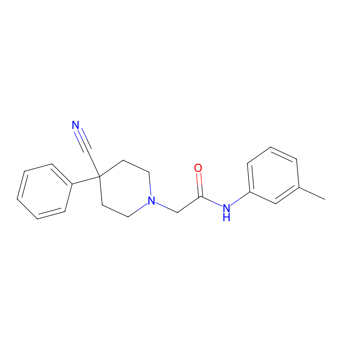 2-(4-cyano-4-phenylpiperidin-1-yl)-N-(3-methylphenyl)acetamide molecular structure, CAS 2741944-72-7