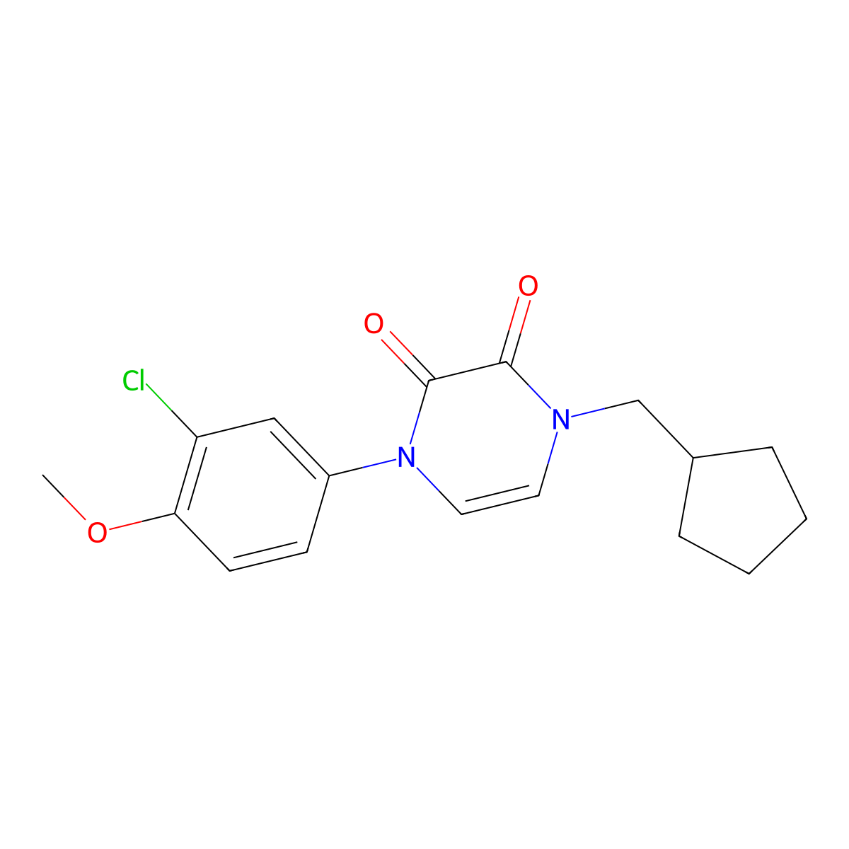 1-(3-Chloro-4-methoxyphenyl)-4-(cyclopentylmethyl)-1,2,3,4-tetrahydropyrazine-2,3-dione molecular structure, CAS 2741944-74-9