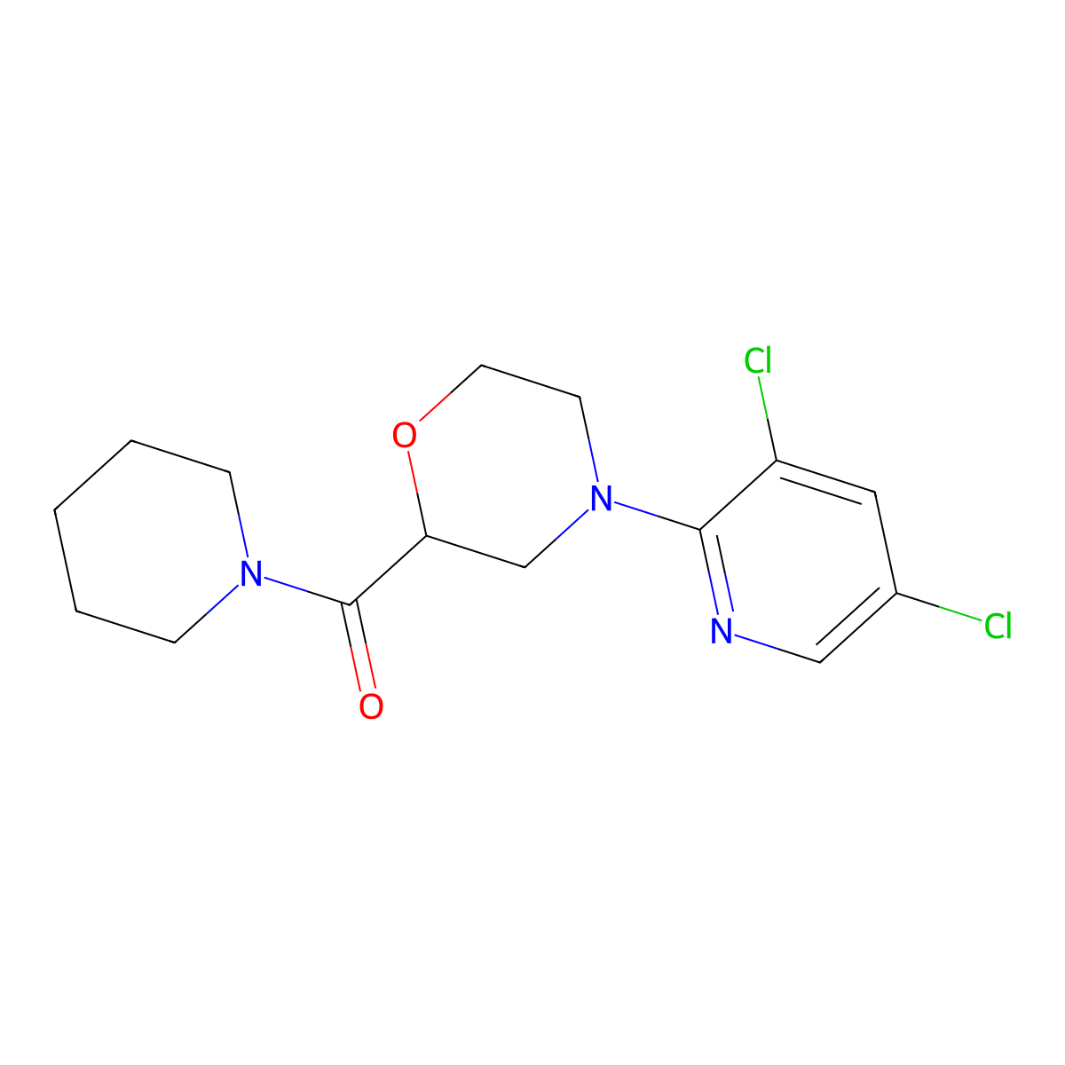 4-(3,5-Dichloropyridin-2-yl)-2-(piperidine-1-carbonyl)morpholine molecular structure, CAS 2741944-76-1