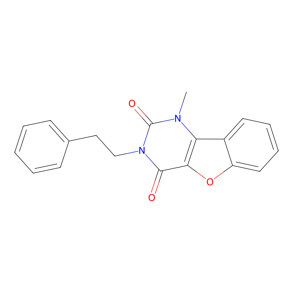 1-Methyl-3-(2-phenylethyl)-[1]benzofuro[3,2-d]pyrimidine-2,4-dione molecular structure, CAS 2741944-78-3