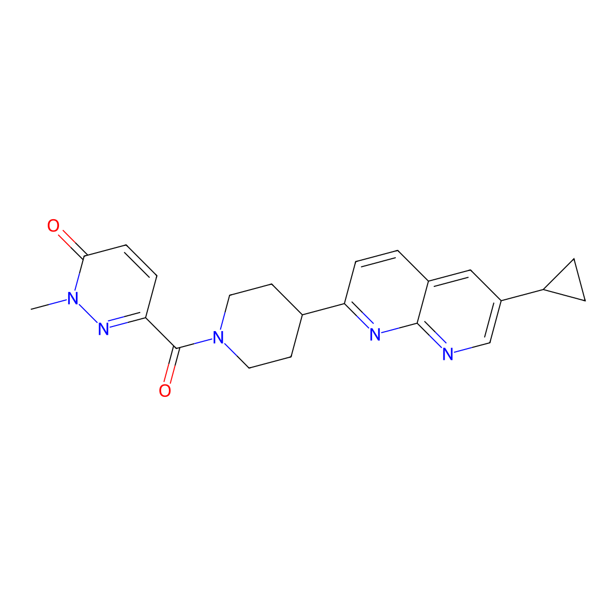 6-[4-(6-Cyclopropyl-1,8-naphthyridin-2-yl)piperidine-1-carbonyl]-2-methyl-2,3-dihydropyridazin-3-one molecular structure, CAS 2741944-81-8