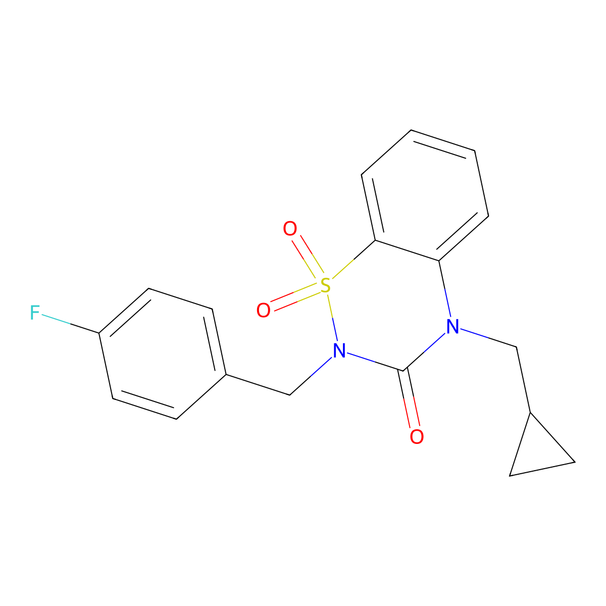 4-(Cyclopropylmethyl)-2-[(4-fluorophenyl)methyl]-1,1-dioxo-1lambda6,2,4-benzothiadiazin-3-one molecular structure, CAS 2741944-82-9