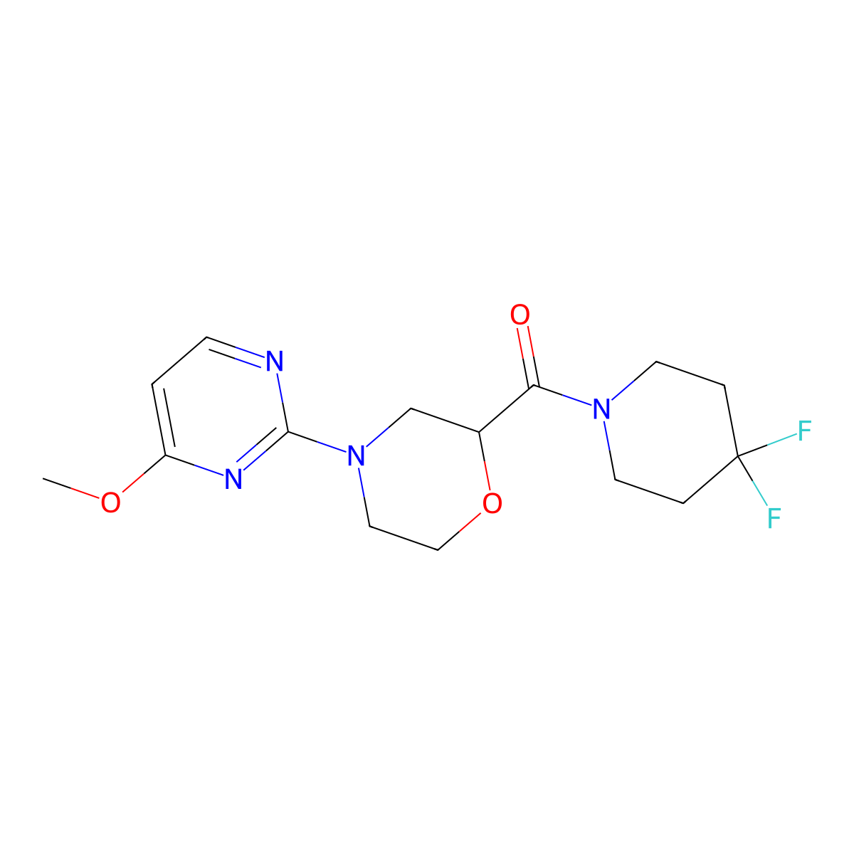 2-(4,4-Difluoropiperidine-1-carbonyl)-4-(4-methoxypyrimidin-2-yl)morpholine molecular structure, CAS 2741944-86-3