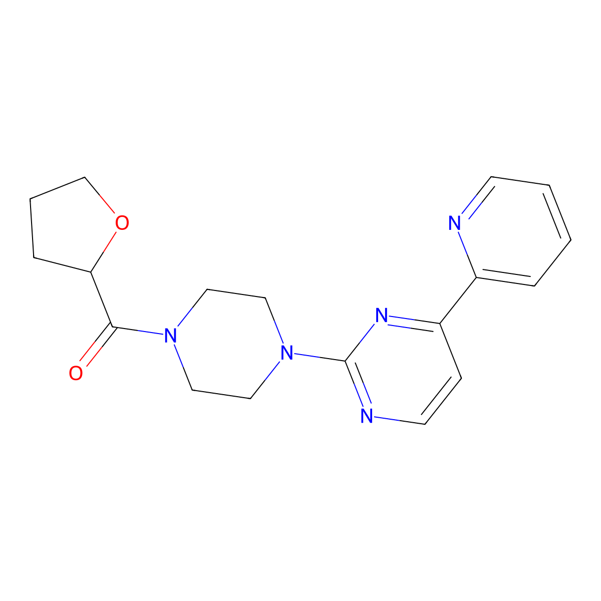 2-[4-(Oxolane-2-carbonyl)piperazin-1-yl]-4-(pyridin-2-yl)pyrimidine molecular structure, CAS 2741945-00-4