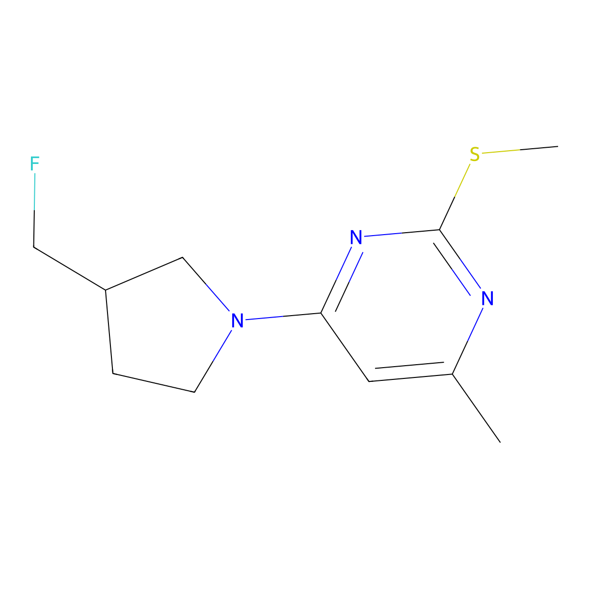 4-[3-(Fluoromethyl)pyrrolidin-1-yl]-6-methyl-2-(methylsulfanyl)pyrimidine molecular structure, CAS 2741945-02-6