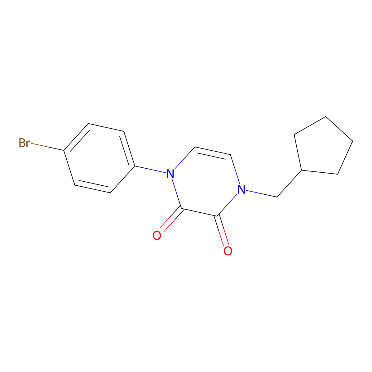 1-(4-Bromophenyl)-4-(cyclopentylmethyl)-1,2,3,4-tetrahydropyrazine-2,3-dione molecular structure, CAS 2741945-07-1