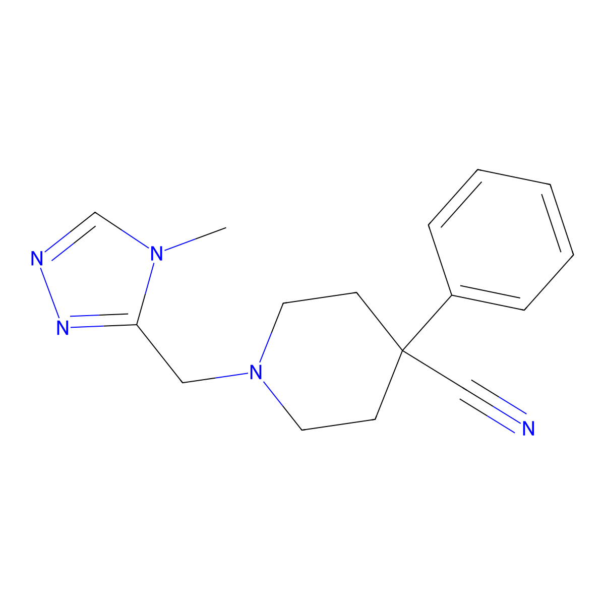 1-[(4-methyl-4H-1,2,4-triazol-3-yl)methyl]-4-phenylpiperidine-4-carbonitrile molecular structure, CAS 2741945-08-2
