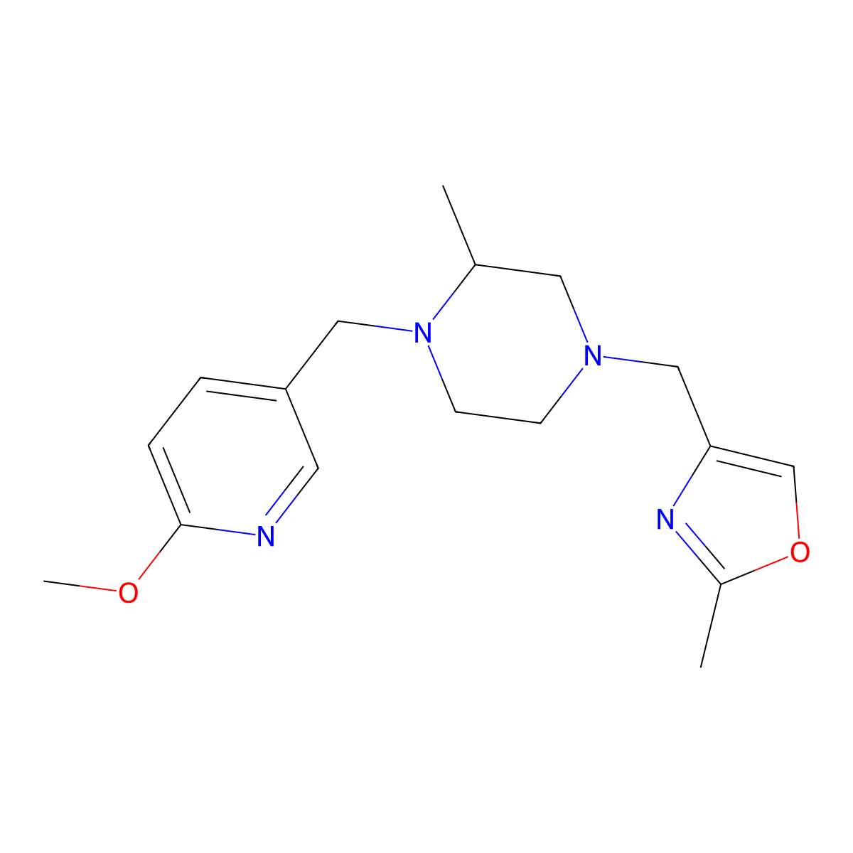 1-[(6-Methoxypyridin-3-yl)methyl]-2-methyl-4-[(2-methyl-1,3-oxazol-4-yl)methyl]piperazine molecular structure, CAS 2741945-13-9