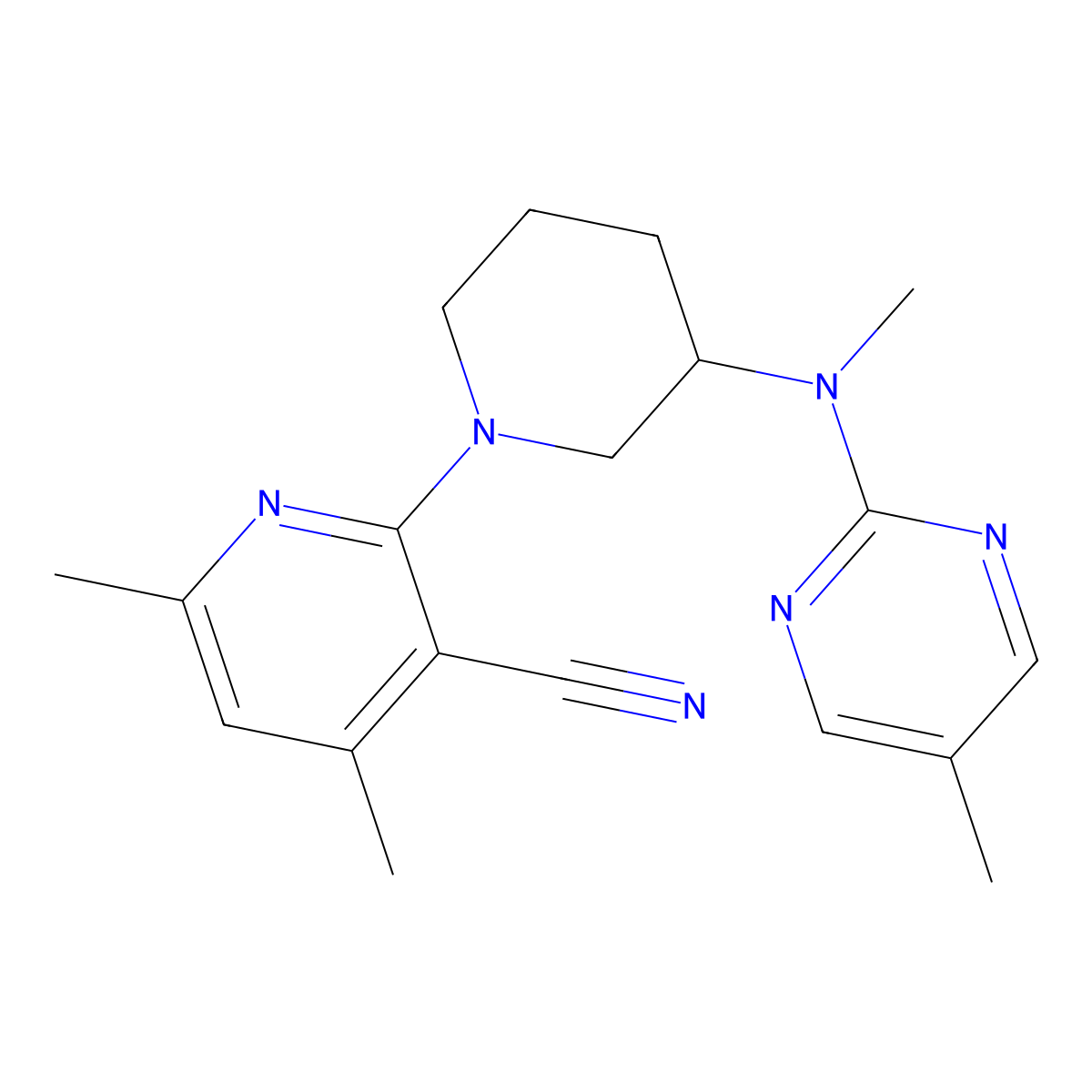 4,6-Dimethyl-2-{3-[methyl(5-methylpyrimidin-2-yl)amino]piperidin-1-yl}pyridine-3-carbonitrile molecular structure, CAS 2741945-14-0