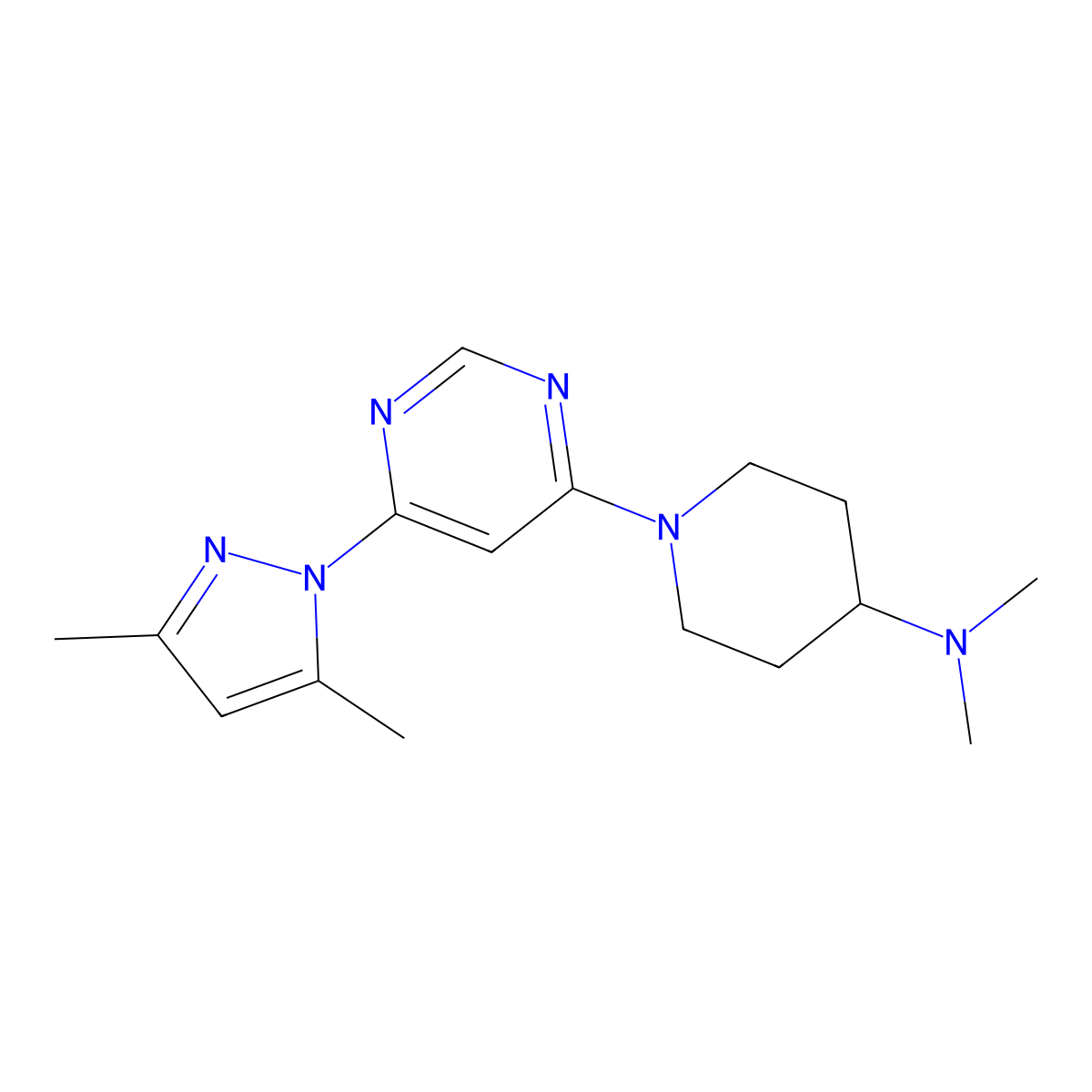 1-[6-(3,5-dimethyl-1H-pyrazol-1-yl)pyrimidin-4-yl]-N,N-dimethylpiperidin-4-amine molecular structure, CAS 2741945-15-1