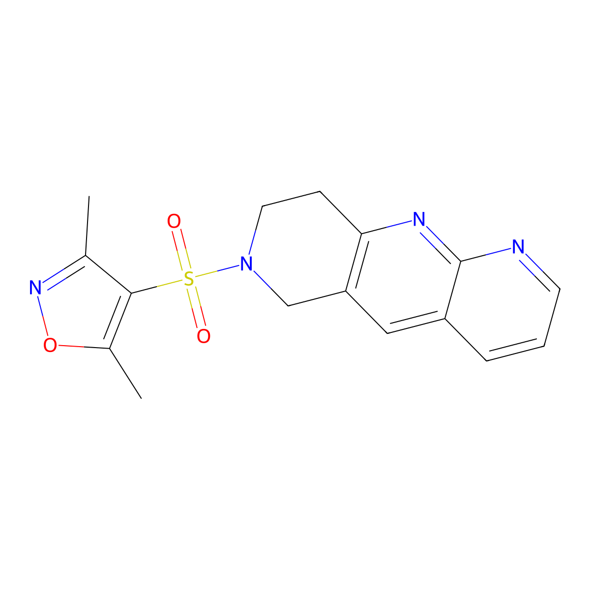 3,5-dimethyl-4-{6H,7H,8H,9H-pyrido[2,3-b]1,6-naphthyridine-7-sulfonyl}-1,2-oxazole molecular structure, CAS 2741945-18-4