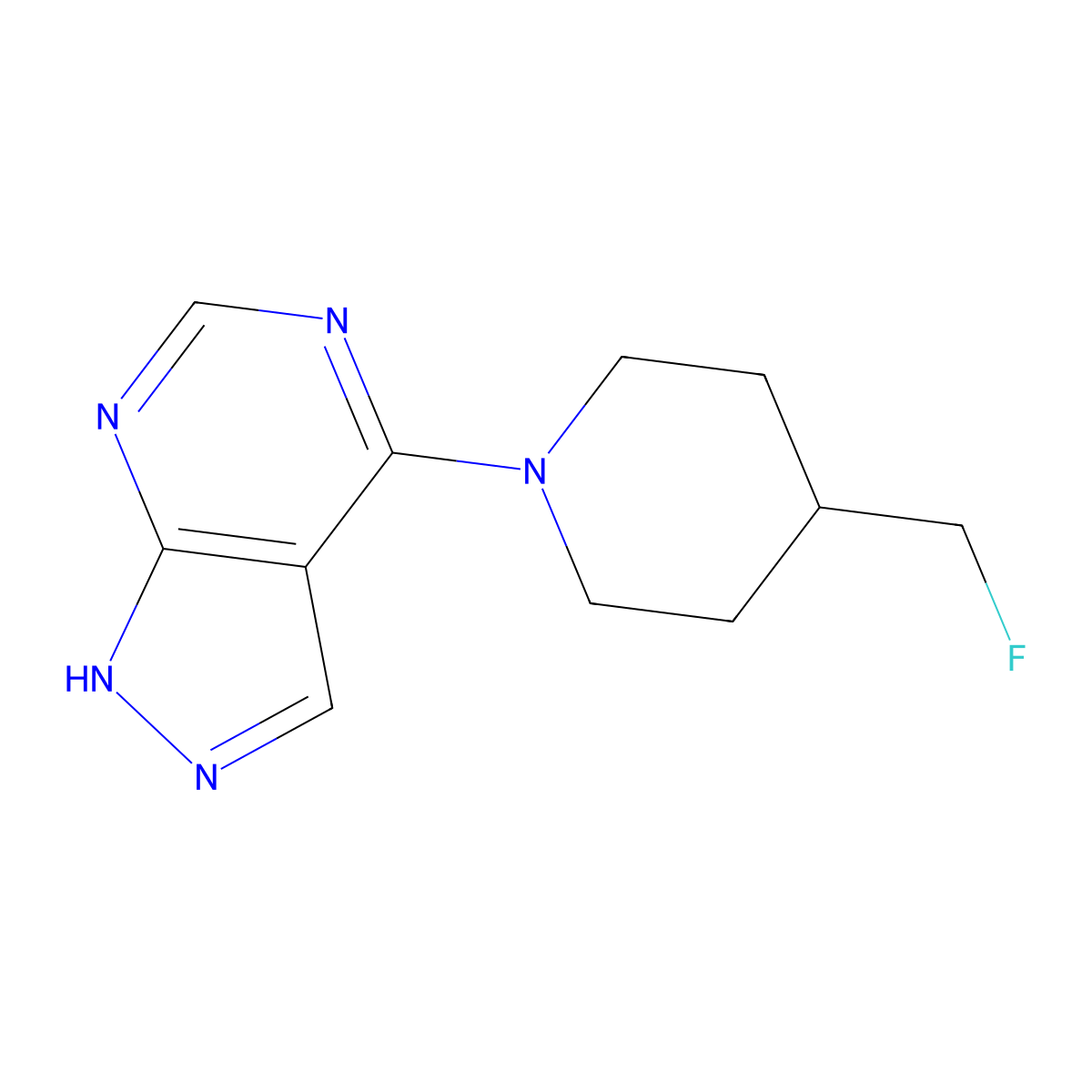 4-(fluoromethyl)-1-{1H-pyrazolo[3,4-d]pyrimidin-4-yl}piperidine molecular structure, CAS 2741945-22-0