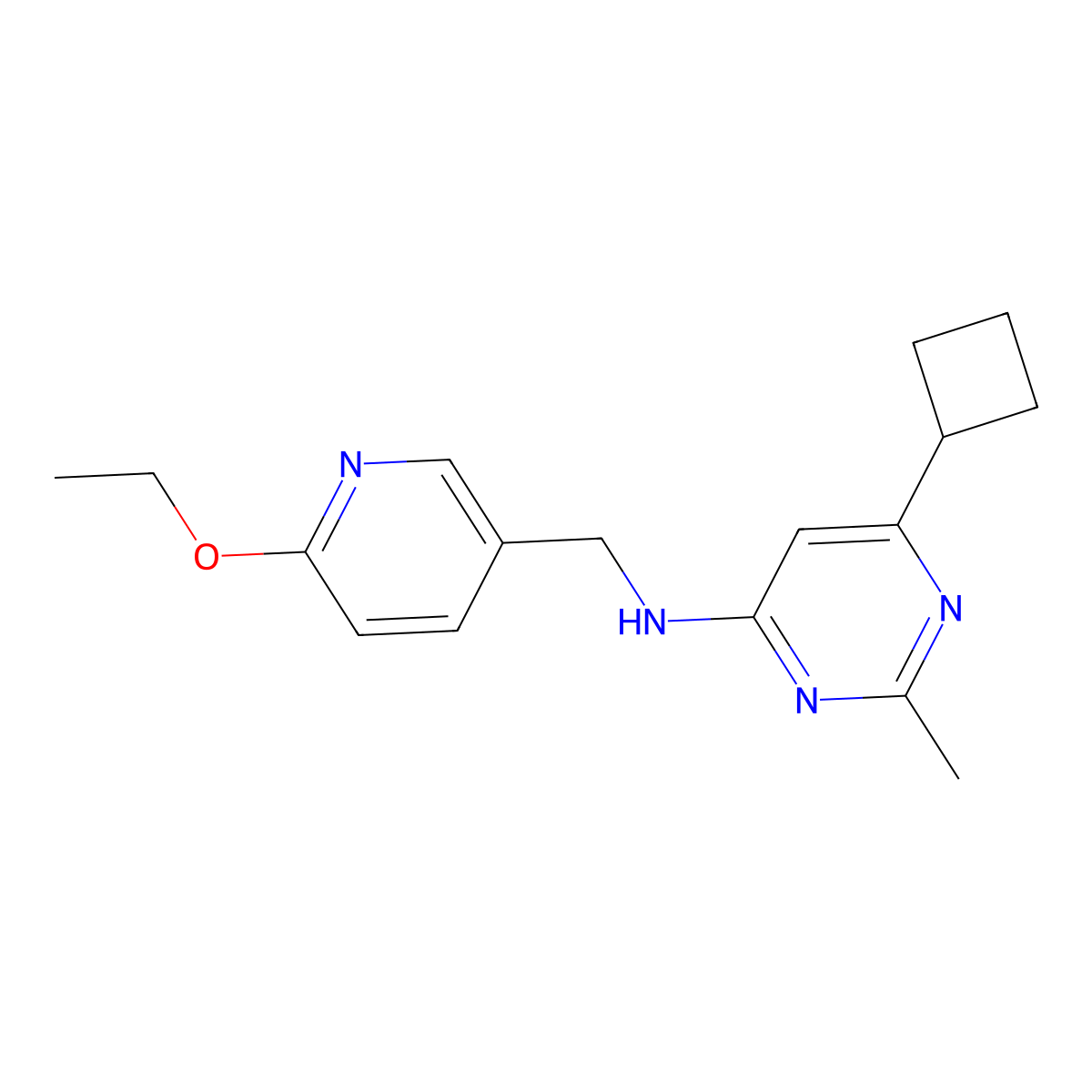 6-cyclobutyl-N-[(6-ethoxypyridin-3-yl)methyl]-2-methylpyrimidin-4-amine molecular structure, CAS 2741945-29-7