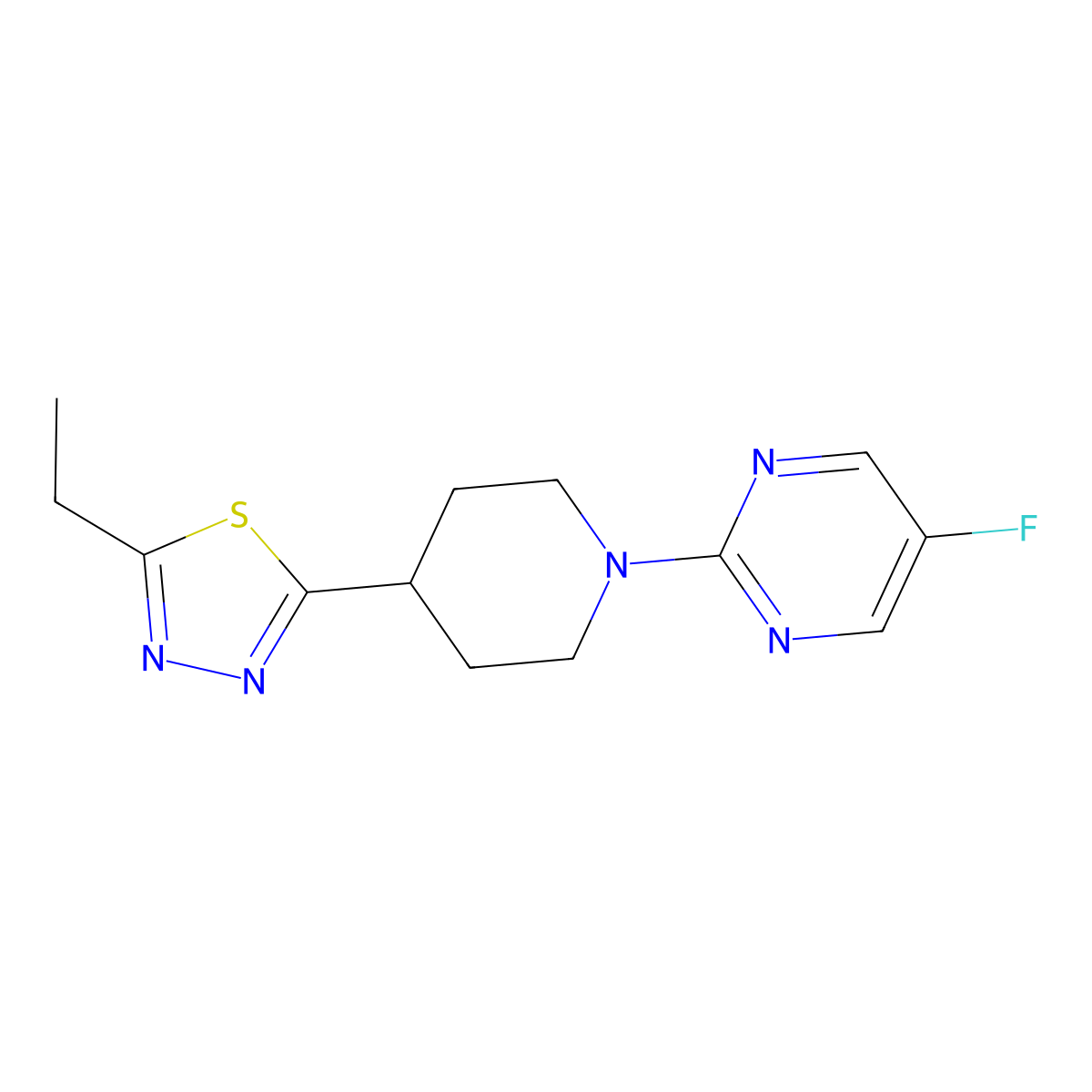 2-[4-(5-Ethyl-1,3,4-thiadiazol-2-yl)piperidin-1-yl]-5-fluoropyrimidine molecular structure, CAS 2741945-33-3
