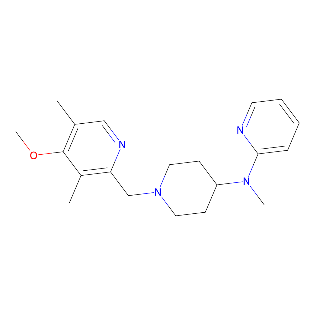 N-{1-[(4-methoxy-3,5-dimethylpyridin-2-yl)methyl]piperidin-4-yl}-N-methylpyridin-2-amine molecular structure, CAS 2741945-35-5