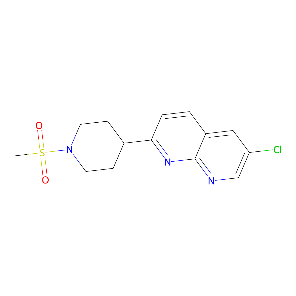 6-Chloro-2-(1-methanesulfonylpiperidin-4-yl)-1,8-naphthyridine molecular structure, CAS 2741945-36-6